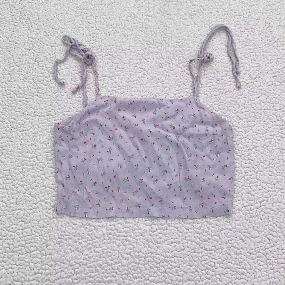 EUC Brandy Melville Dena Pink Floral Tie Top Small - Picture 2 of 3
